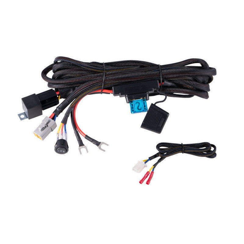 Diode Dynamics Ultra Heavy Duty 4-pin wiring harness with 10AWG wire, 80A relay, and Deutsch DT-P connector.