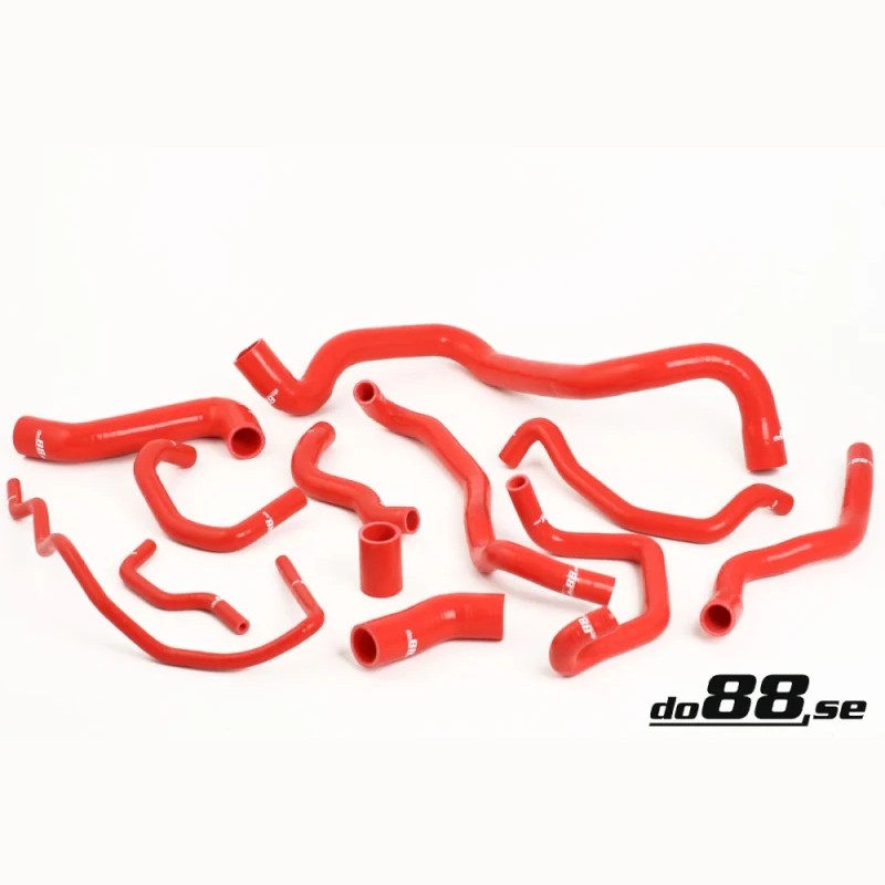 Set of red do88 silicone coolant hoses for Audi S3, TT, and Seat Leon Cupra R 1.8T engines.