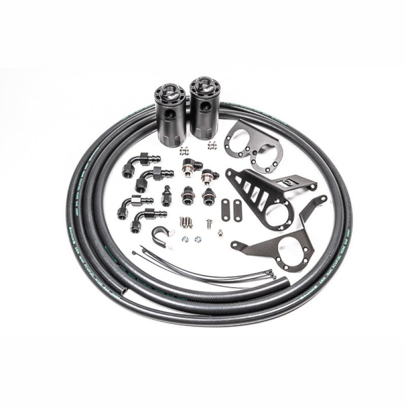 Radium Engineering dual black anodized catch can kit with Fluid Lock and mounting brackets for 1994-2002 Toyota Supra MK4