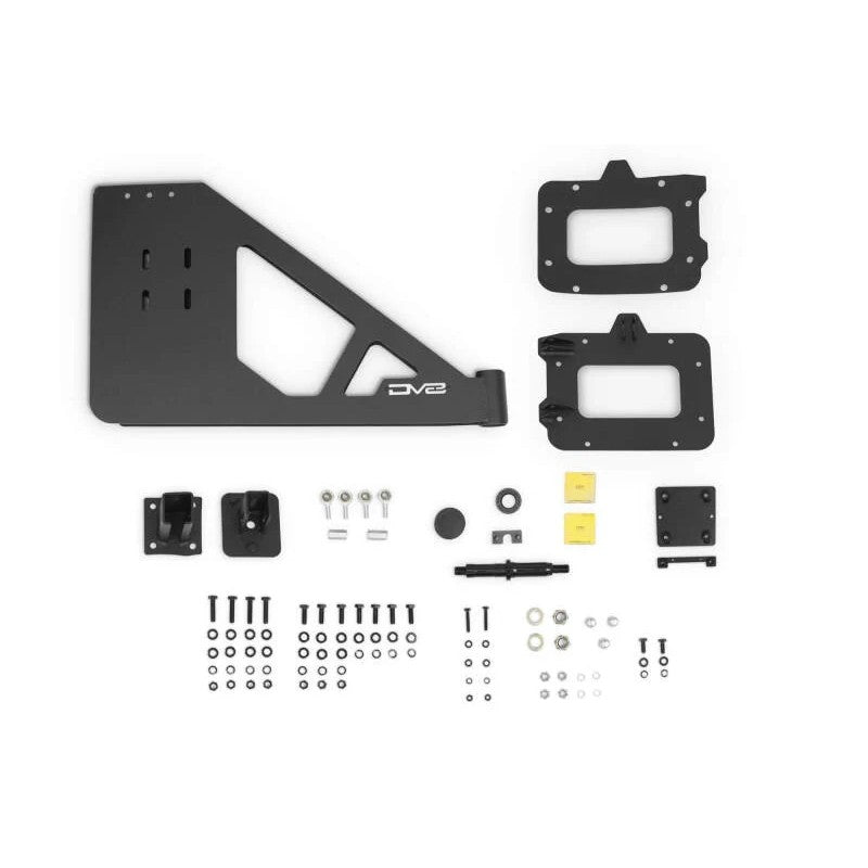 DV8 MTO Series bumper-mounted tire carrier TCJK-13 in micro-texture black powder coat for Jeep Wrangler JK