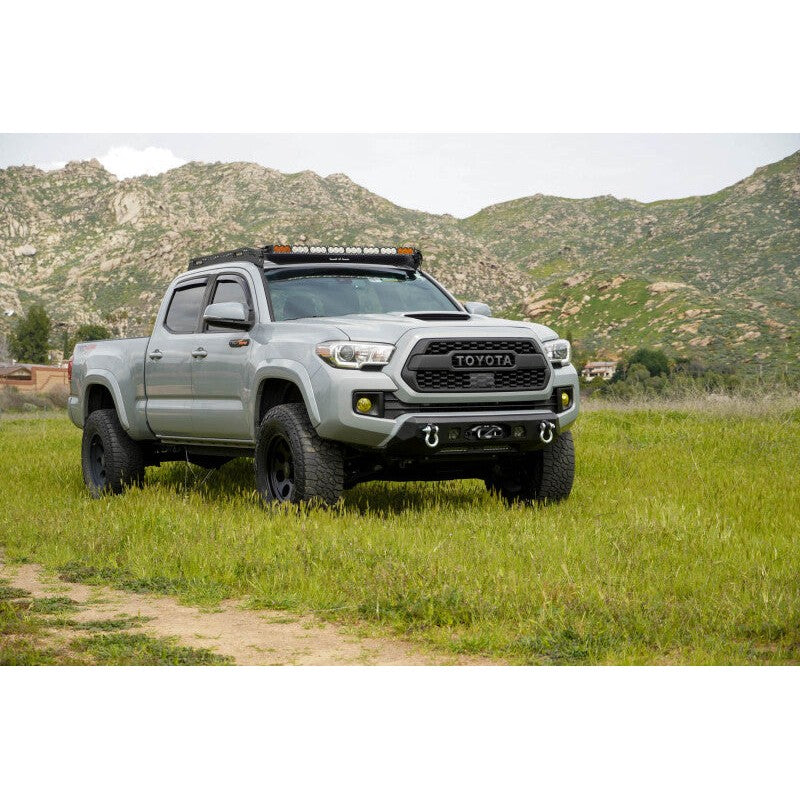 DV8 Offroad Centric Series micro-texture black center mount winch front bumper for 2016-2023 Toyota Tacoma