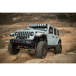 DV8 Offroad OE Plus micro-texture black steel front bumper with removable wings and bull bar for Jeep Wrangler JL and Gladiator JT