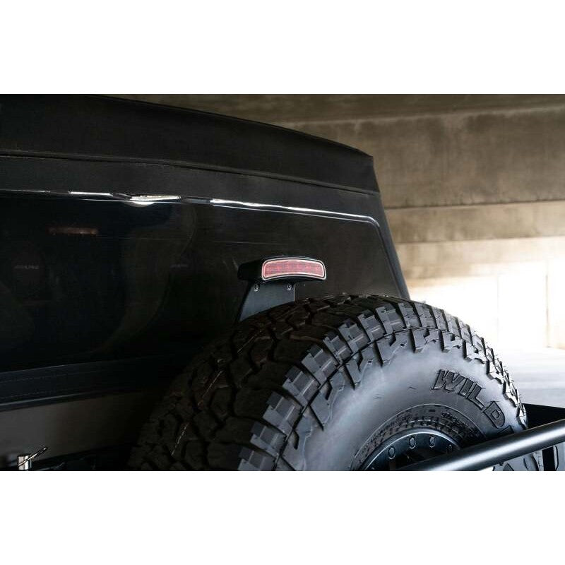 DV8 Offroad micro-texture black powder coated 4mm steel 3rd brake light extension bracket for 2021-2026 Ford Bronco.