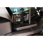 Pair of DV8 micro-texture black steel A-pillar light mounting brackets for 2021-2026 Ford Bronco.