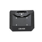 DV8 black steel spare tire delete plate with mounts for OEM backup camera and license plate on a Ford Bronco tailgate.