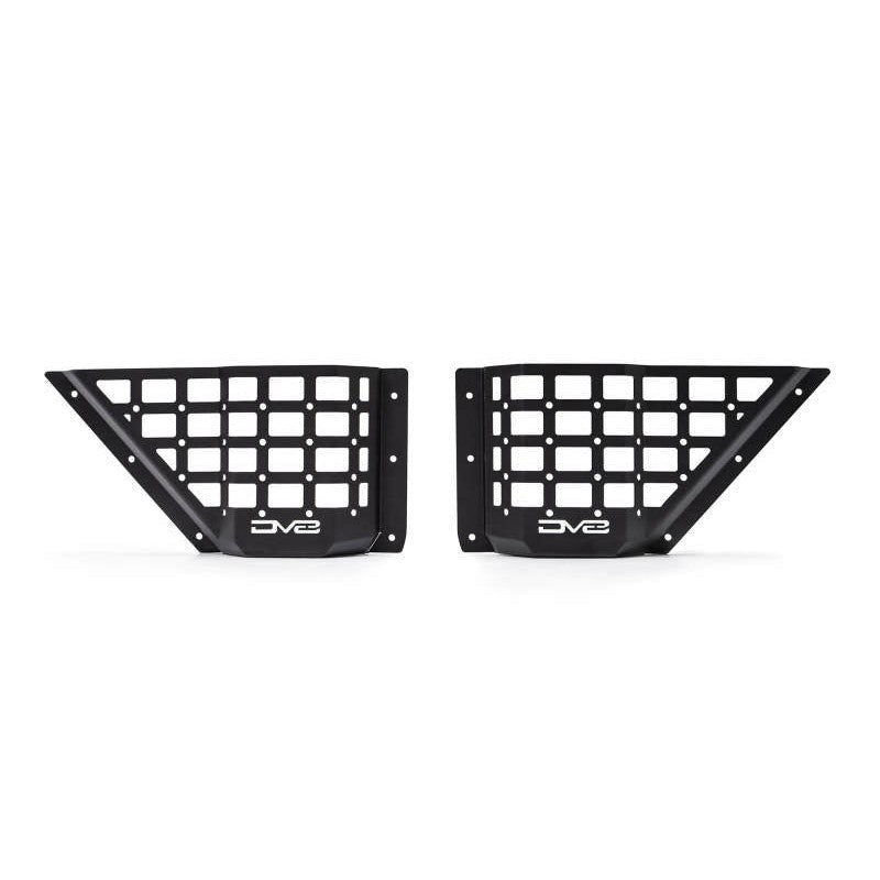 DV8 Offroad micro-texture black powder coated steel front door pocket molle panels for 2021-2026 Ford Bronco.