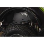DV8 Offroad satin black aluminum rear inner fender liners for 2021-2025 Ford Bronco with raw paintable mesh accents.