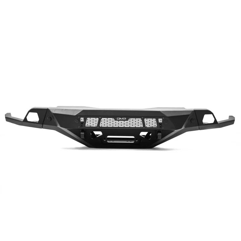 Micro-texture black DV8 Spec Series front bumper with integrated skid plate for 2023-2025 Chevy Colorado ZR2.