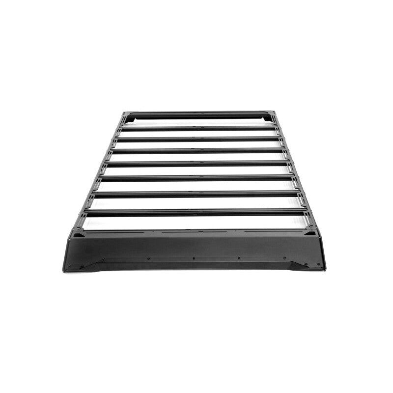 Black powder-coated low-profile aluminum roof rack with nine T-slot cross bars for 2025-2026 Land Cruiser and GX550