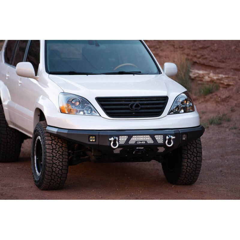 DV8 Offroad MTO Series black powder coated winch front bumper with aluminum mesh for 2003-2009 Lexus GX470.