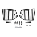 DV8 Offroad black window molle storage panels installed on the interior rear side windows of a Lexus GX470.
