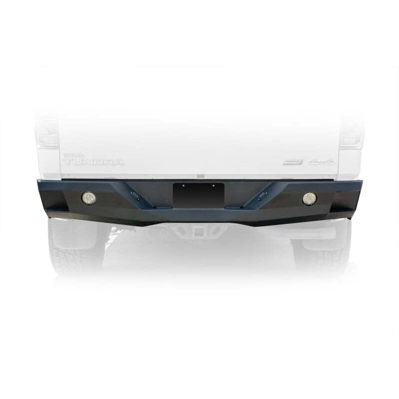 DV8 Offroad RBTT2-02 textured black steel rear bumper with winch mount and LED lights for 2007-2013 Toyota Tundra.
