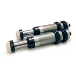 Pair of DV8 Offroad threaded body 2.0 hydraulic bump stops with 2.5-inch stroke for Jeep Wrangler and Gladiator.