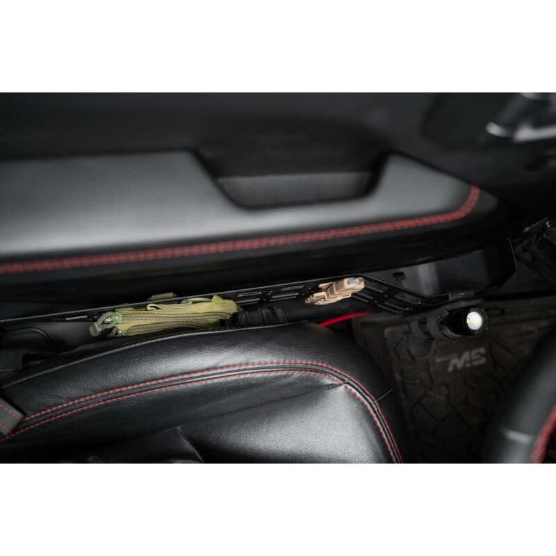 Black micro-texture powder coated steel front door pocket Molle panels with bottle protrusion for Jeep Wrangler JL.
