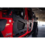 DV8 Offroad Spec Series front half doors in micro-texture black with Molle mesh panels and side mirrors