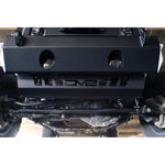 DV8 Offroad black steel vented skid plate for Jeep Wrangler JL and Gladiator JT sway bar disconnect motor.