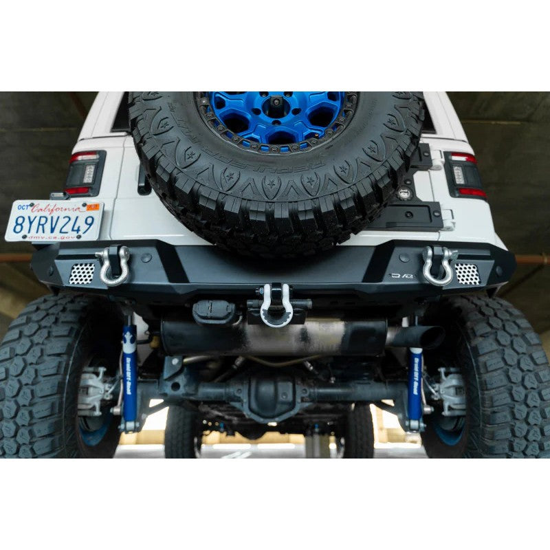 DV8 Offroad FS-7 Series micro-texture black mid-width rear bumper with D-ring mounts for 2018-2025 Jeep Wrangler JL.