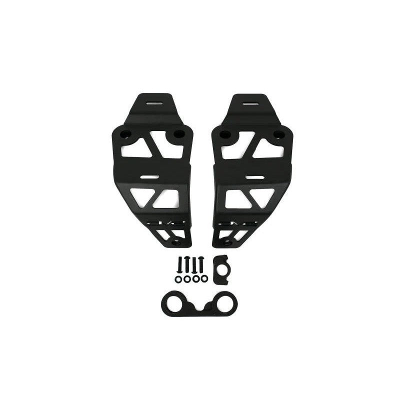 Black micro-texture powder coated steel dual pod light mounts for 2018-2025 Jeep Wrangler and Gladiator cowl
