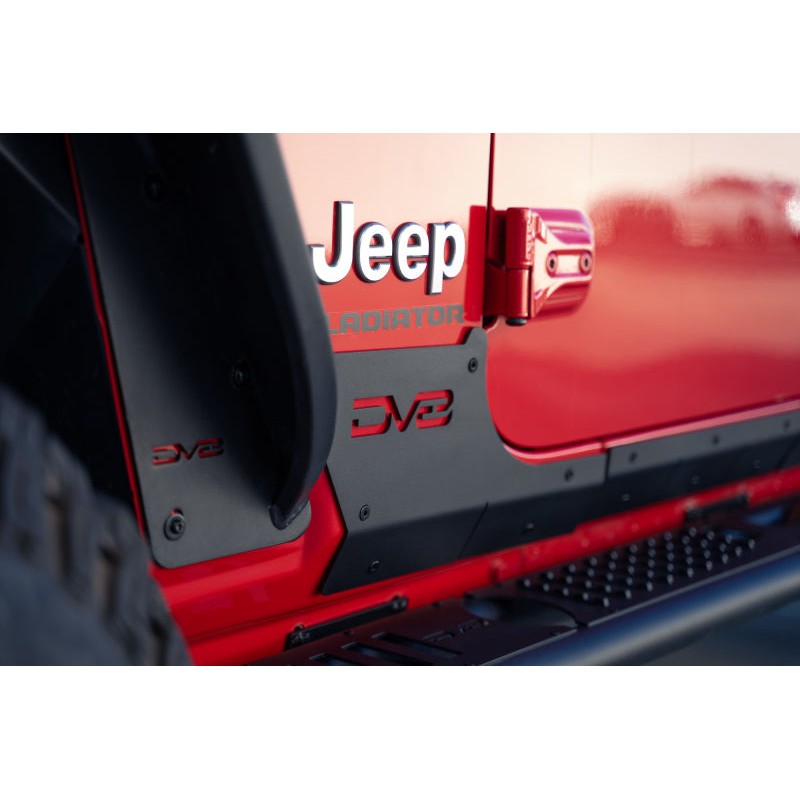 DV8 Offroad SRGL-09 3mm steel rock skins with micro-texture black powder coat for 2020-2025 Jeep Gladiator JT.