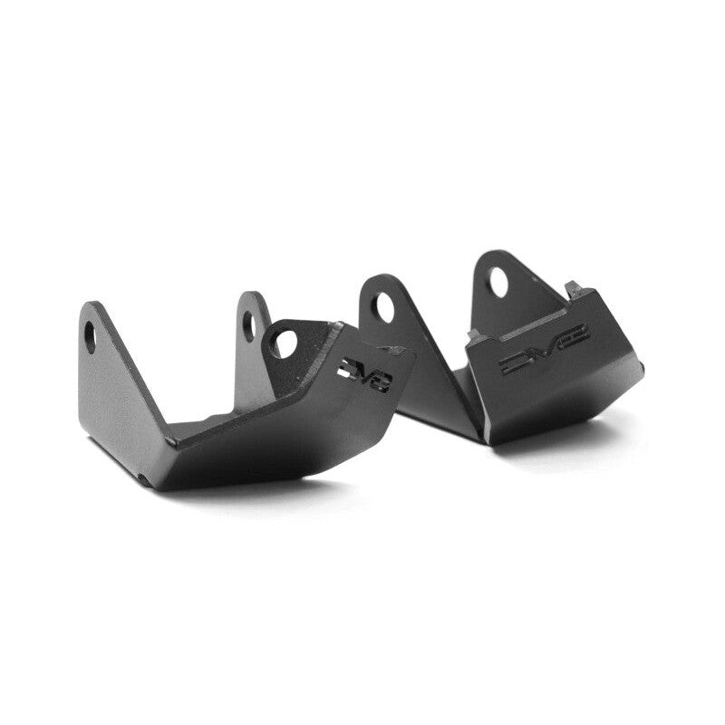 DV8 Offroad black powder coated steel rear shock and control arm link skid plates for Jeep Wrangler JK.