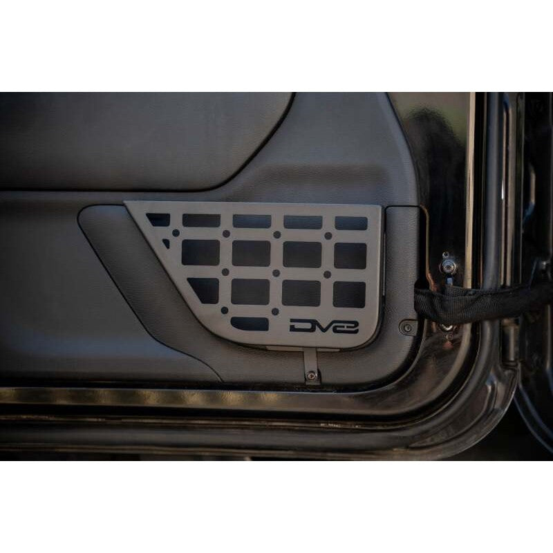Pair of micro-texture black 2mm steel front door molle pockets for 2011-2018 Jeep Wrangler JK.