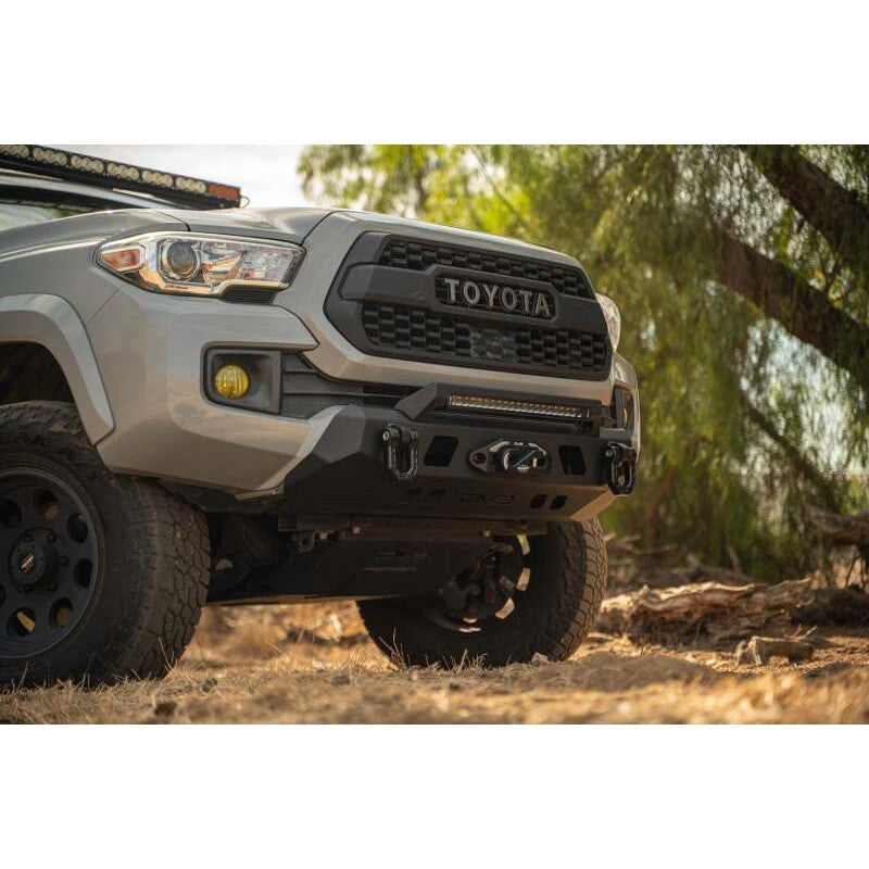 DV8 Offroad FBTT1-05 micro-texture black steel center mount winch bumper with bull bar for 2016-2023 Toyota Tacoma