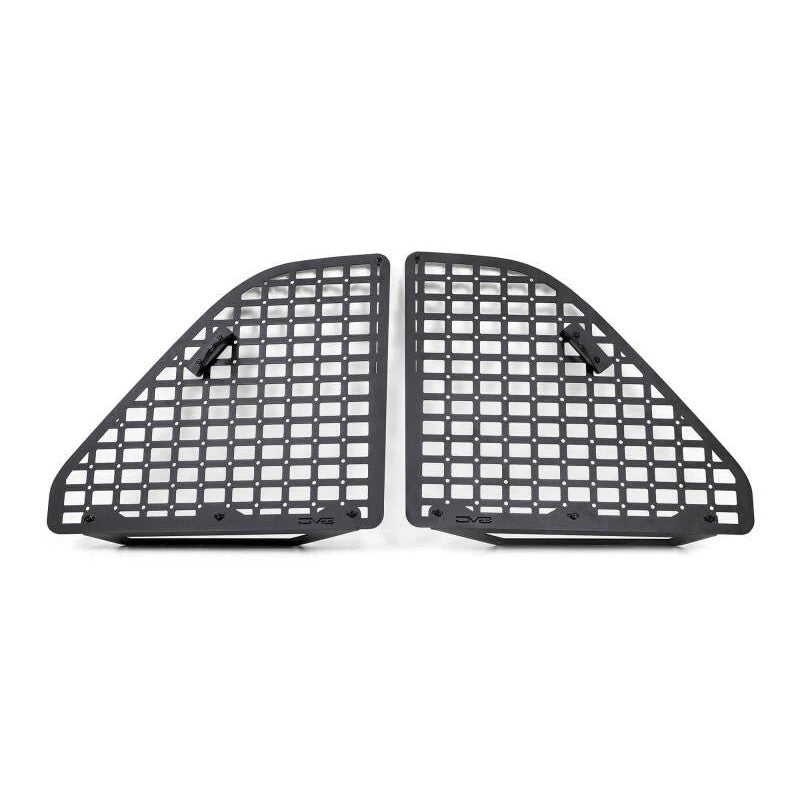 DV8 Offroad rear window molle storage panels in micro-texture black powder coat for 2018-2025 Jeep Wrangler JL