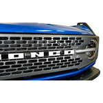Black powder coated steel DV8 Offroad adaptive cruise control relocation bracket for 2021-2026 Ford Bronco.