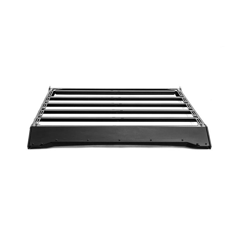 Micro-texture black powder coated aluminum roof rack with T-slot cross bars on a 2024-2026 Toyota Tacoma.