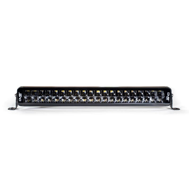 DV8 Offroad Elite Series 20-inch dual row LED light bar with satin black bezel-less housing and cooling fins.