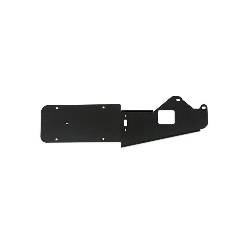 DV8 Offroad black rear license plate relocation bracket with LED light for 2021-2026 Ford Bronco spare tire carrier.