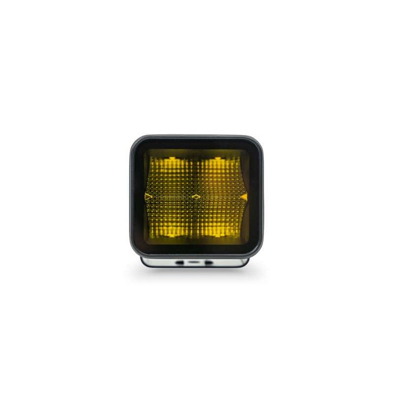 DV8 Offroad Elite Series 3-inch amber LED pod light with bezel-less housing and flood pattern reflector.