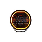 DV8 Offroad 7-inch round Halo Elite LED driving light with integrated white and amber accent halo rings