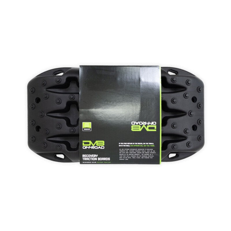 A pair of stackable black DV8 Xtract Mini Traction Boards with high-traction tread and molded carry handles.