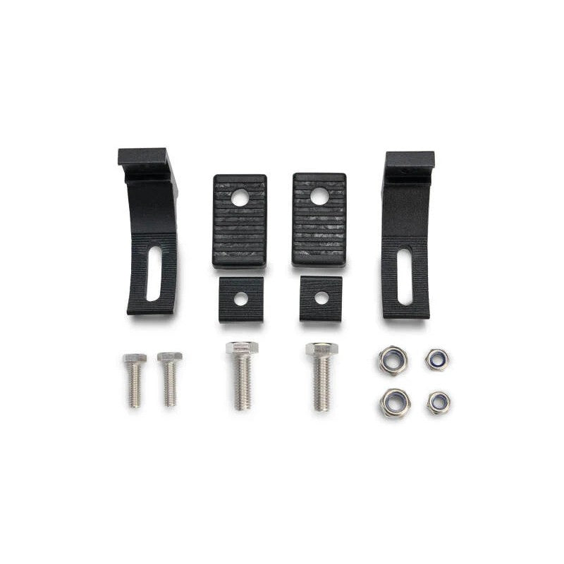 Pair of black DV8 Offroad Elite Series large adjustable light bar slide mounts with stainless hardware and rubber feet.