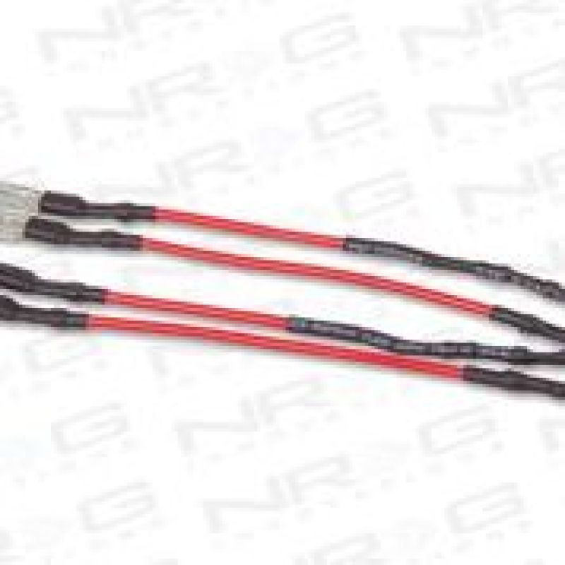 Two NRG 2-ohm fused SRS delete resistors with red heat shrink and wire leads for steering wheel swaps.