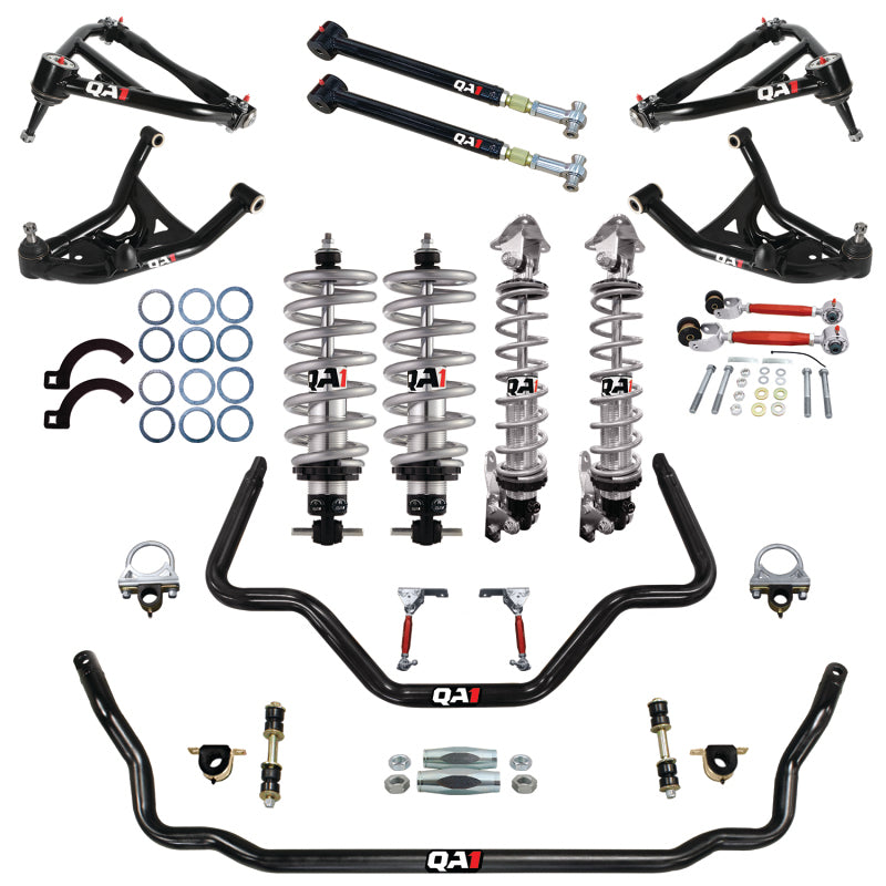 QA1 Level 2 Big Wheel suspension kit including tubular control arms, trailing arms, and adjustable shocks for GM B-Body.