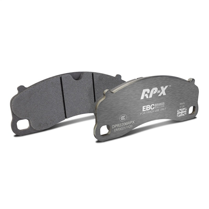 EBC Racing RP-X high-performance front brake pads with stainless steel back plates for Porsche 911 and Cayman GT4.