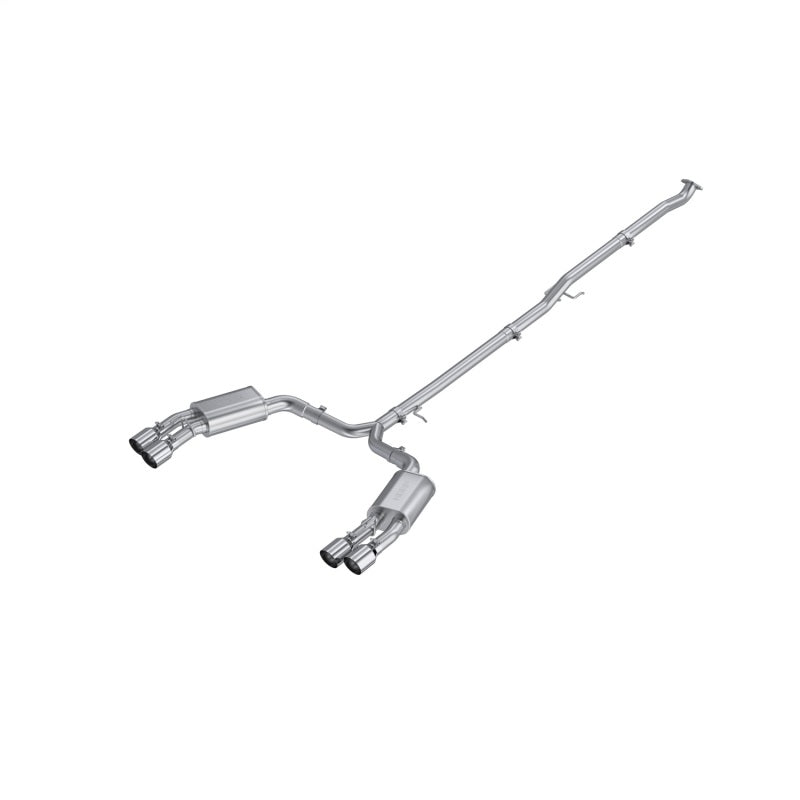 MBRP aluminized steel cat-back exhaust system for Kia K5 GT featuring quad polished tips and mandrel-bent tubing.