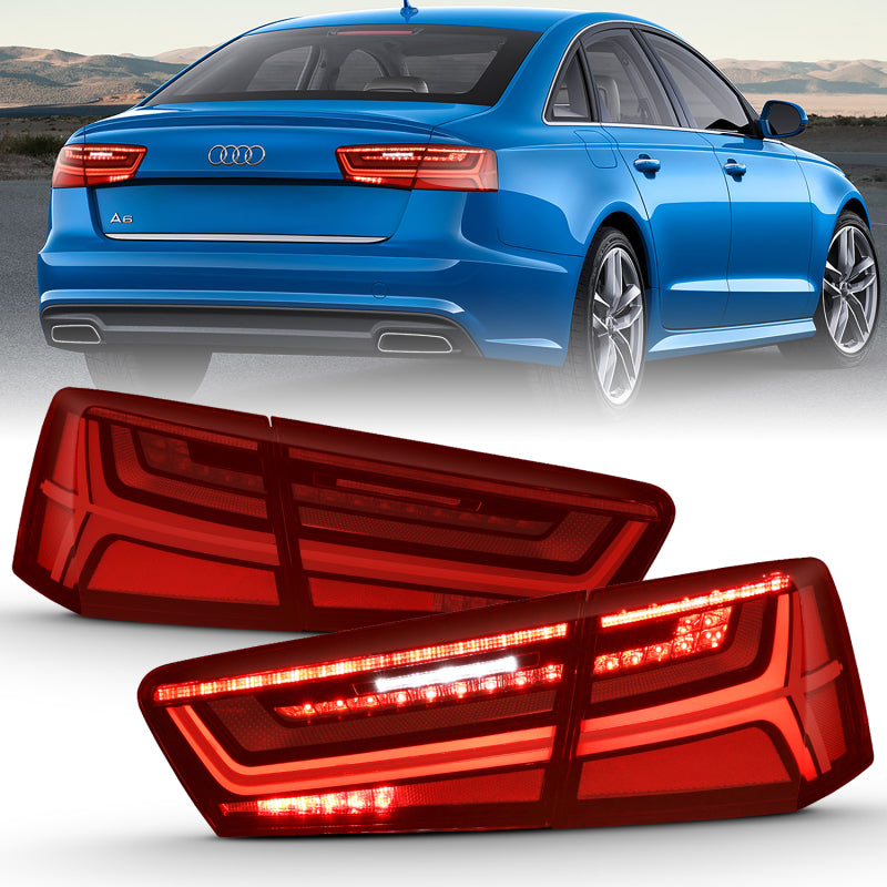 ANZO LED taillights with black housing and red/clear lenses for 2012-2018 Audi A6 and S6.