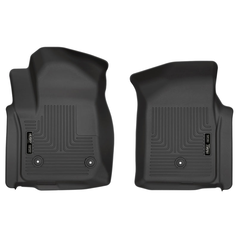 Black Husky Liners WeatherBeater front floor liners for 2019-2026 Chevrolet Silverado and GMC Sierra trucks.