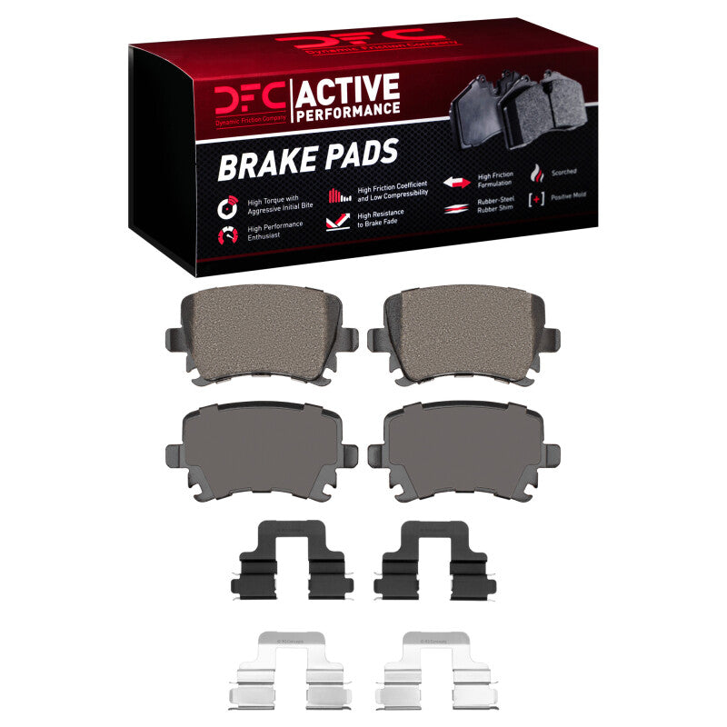 DFC Active Performance rear brake pad set with premium hardware for Audi and Volkswagen vehicles.
