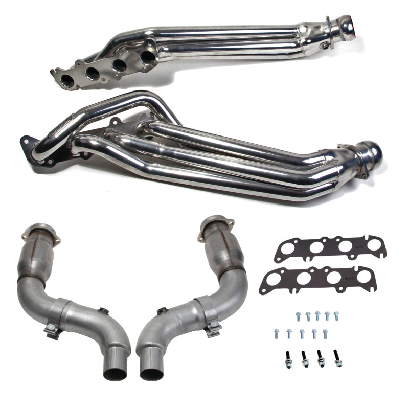 BBK 1-7/8 inch silver ceramic long tube headers and high-flow catted mid-pipe for 2015-2023 Ford Mustang GT 5.0L