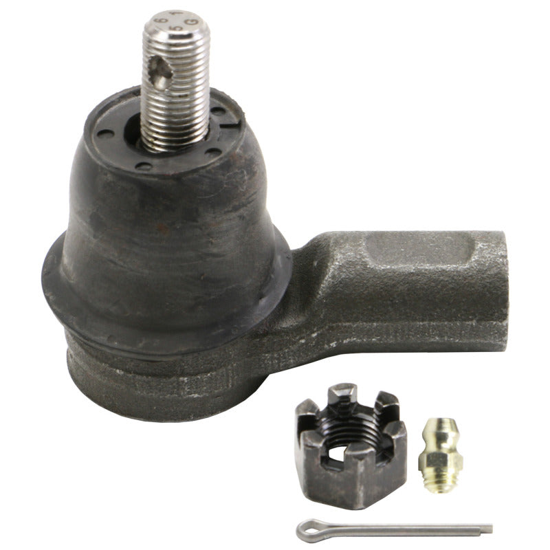 MOOG forged alloy steel front outer tie rod end with protective premium dust boot.