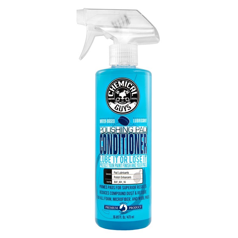 16oz spray bottle of Chemical Guys Polishing and Buffing Pad Conditioner for priming foam and wool pads.