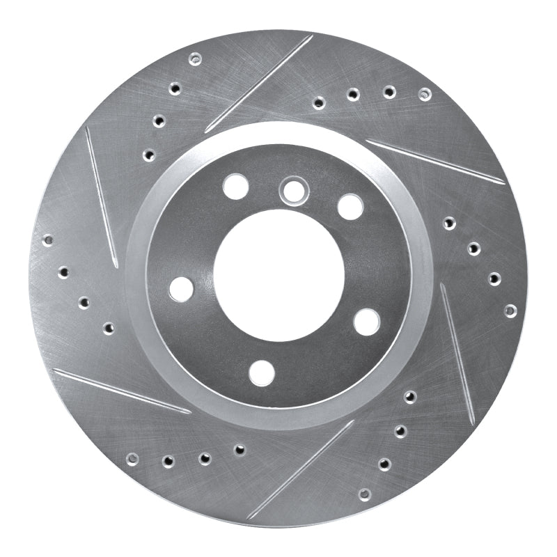 Silver R1 Concepts drilled and slotted right front brake rotor for BMW M3 and Z3 M