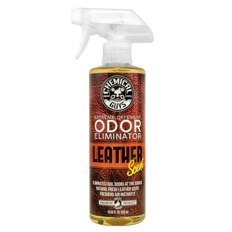 16oz spray bottle of Chemical Guys Extreme Offensive Leather Scented Odor Eliminator