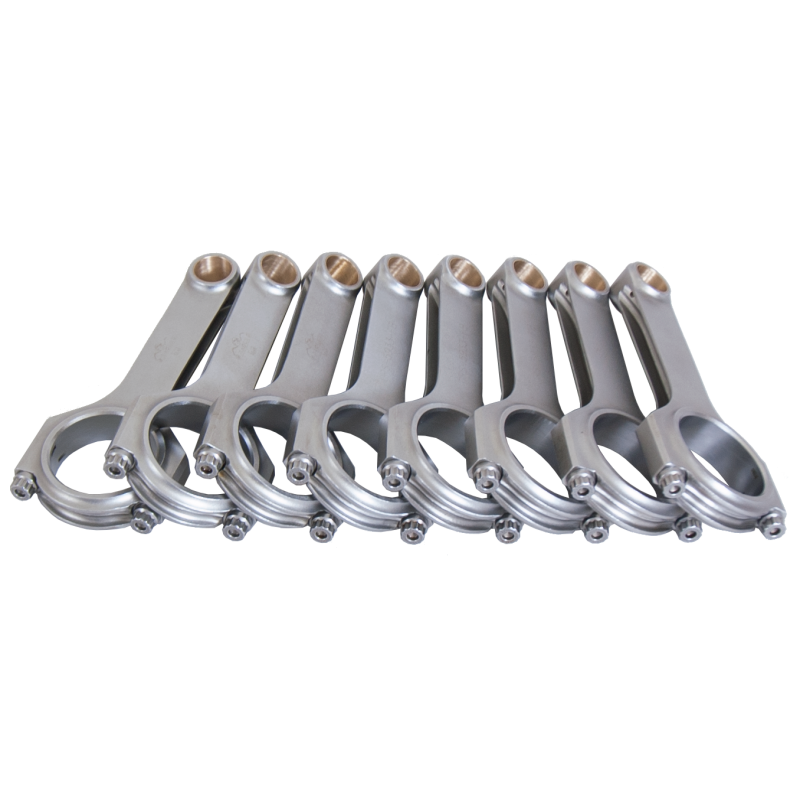 Set of eight Eagle forged 4340 steel H-Beam connecting rods for Ford 4.6L engines with ARP 2000 hardware.