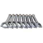 Set of eight Eagle forged 4340 H-beam connecting rods for Chevrolet LS engines featuring ARP 2000 rod bolts.