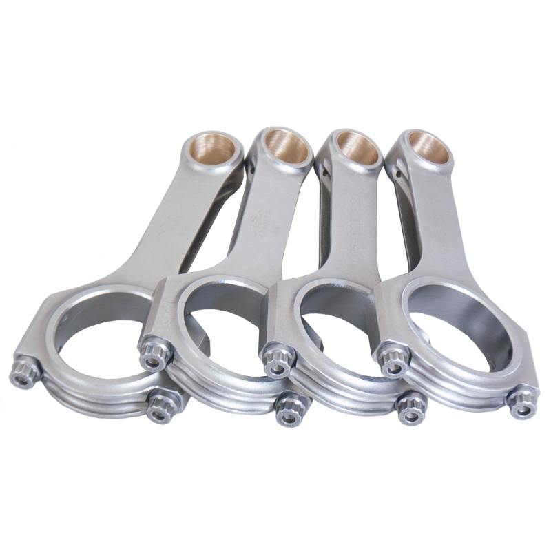Set of four Eagle 4340 forged steel H-beam connecting rods for Subaru EJ18 and EJ20 engines with ARP 2000 bolts.